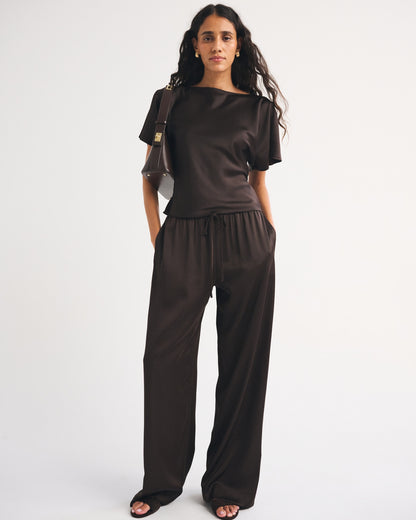 Abercrombie Satin Flutter Sleeve Slash Top