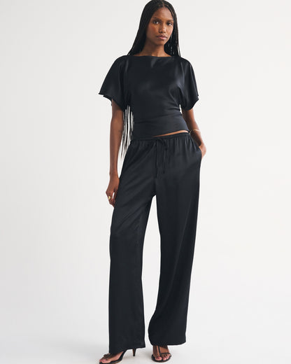Abercrombie Satin Flutter Sleeve Slash Top
