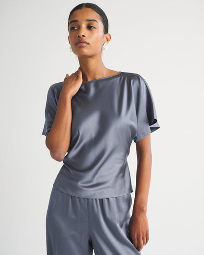 Abercrombie Satin Flutter Sleeve Slash Top
