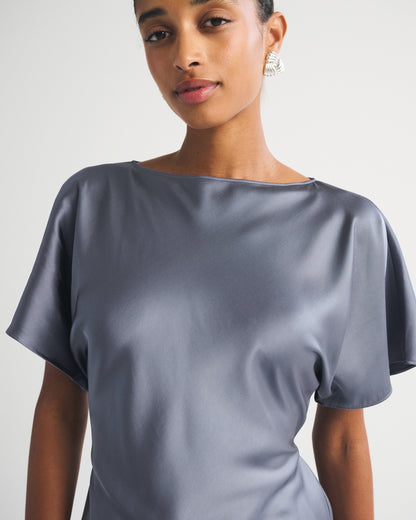Abercrombie Satin Flutter Sleeve Slash Top