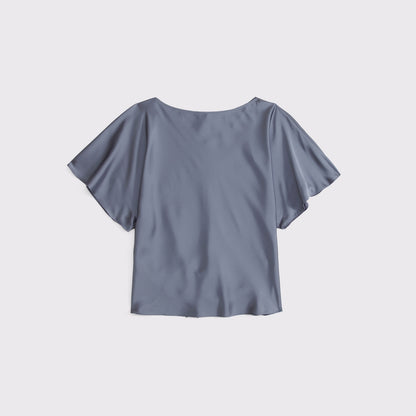 Abercrombie Satin Flutter Sleeve Slash Top