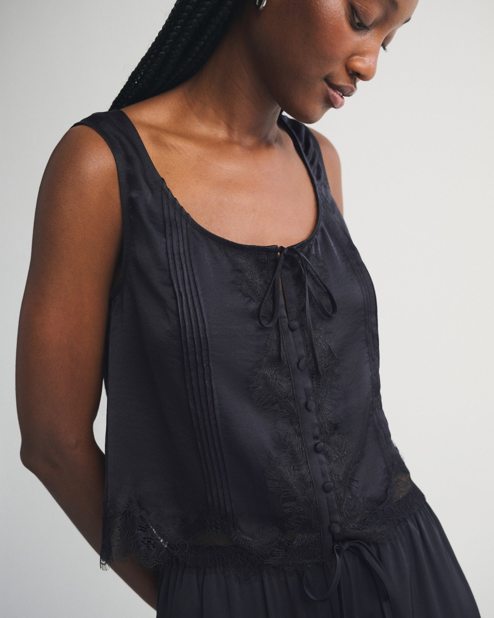 Abercrombie Lace-Trim Pintuck Satin Tank