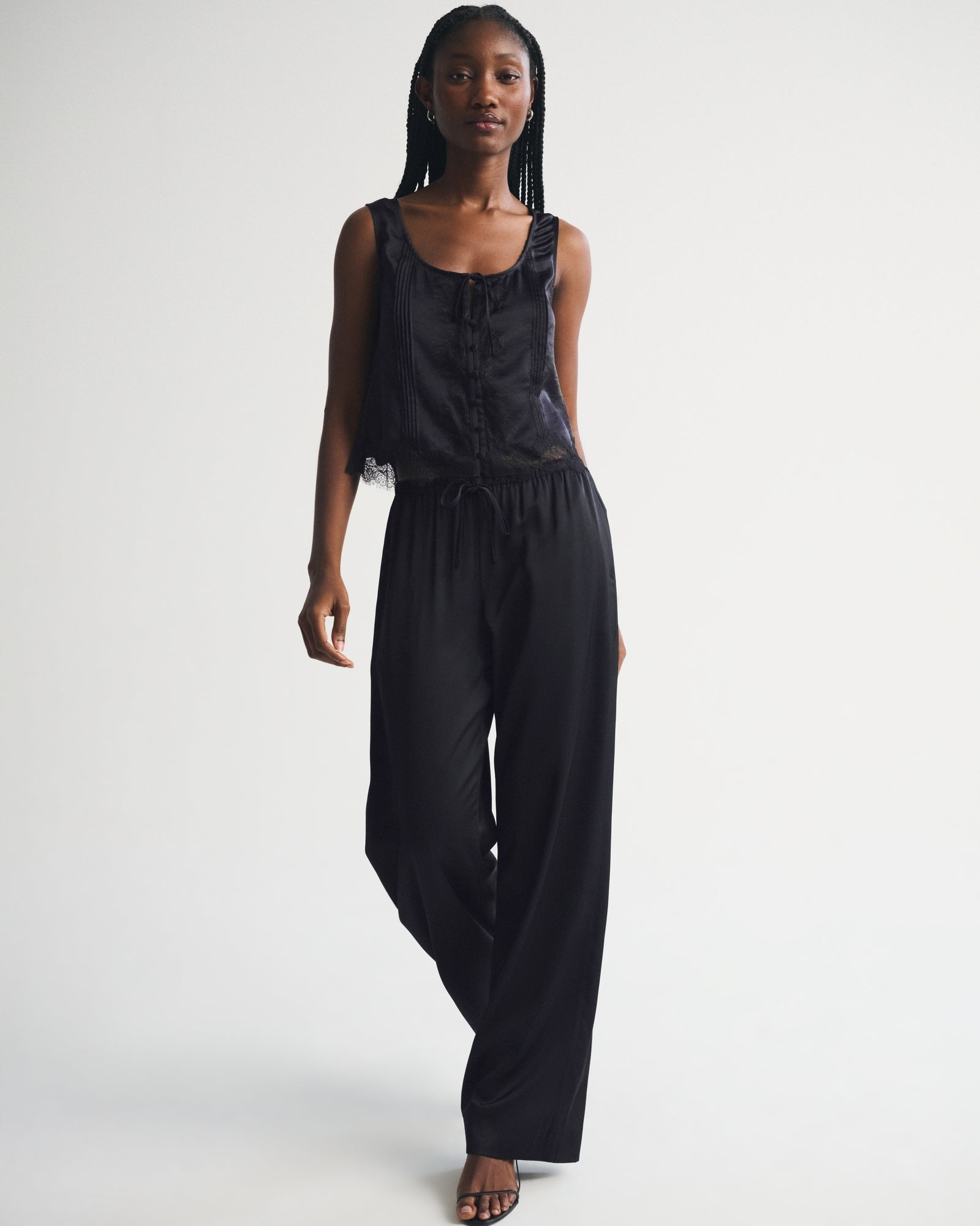 Abercrombie Lace-Trim Pintuck Satin Tank