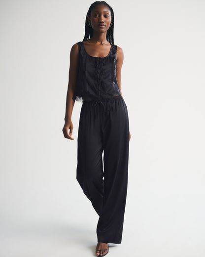 Abercrombie Lace-Trim Pintuck Satin Tank
