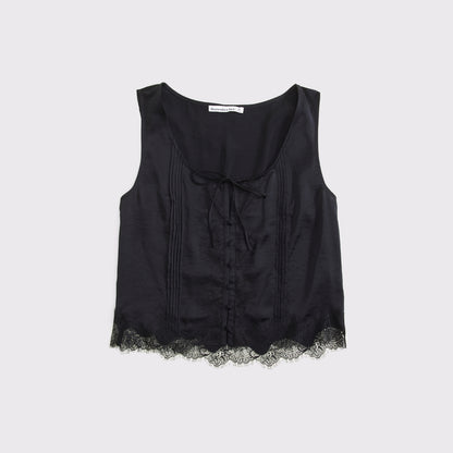 Abercrombie Lace-Trim Pintuck Satin Tank