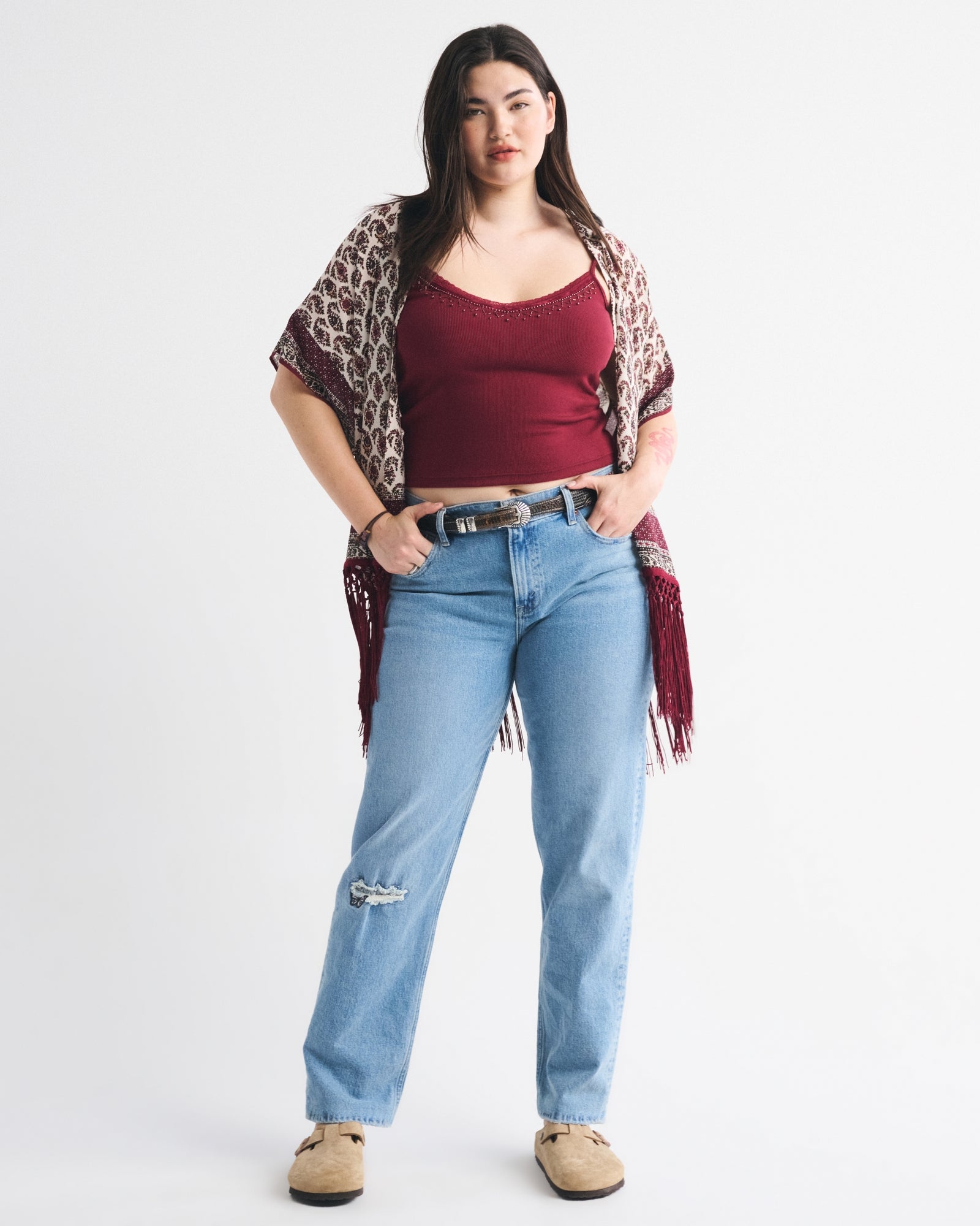 Abercrombie Embroidered Fringe Shawl