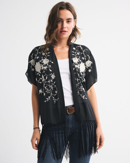 Abercrombie Embroidered Fringe Shawl