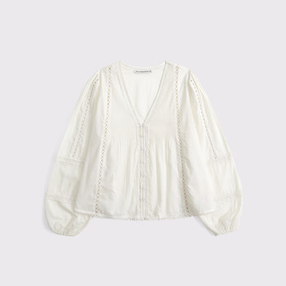 Abercrombie Lace-Trim Button-Through Blouse