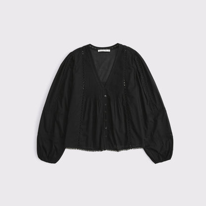 Abercrombie Lace-Trim Button-Through Blouse