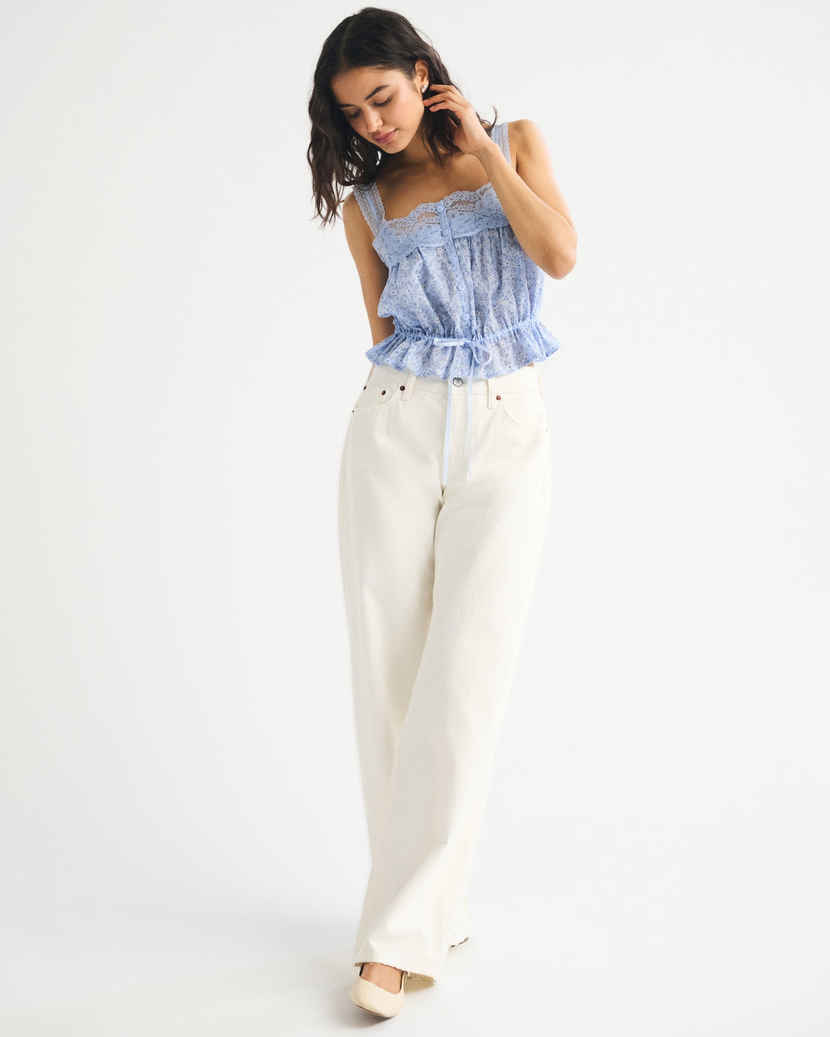Abercrombie Lace-Trim Cinched Button-Through Cami