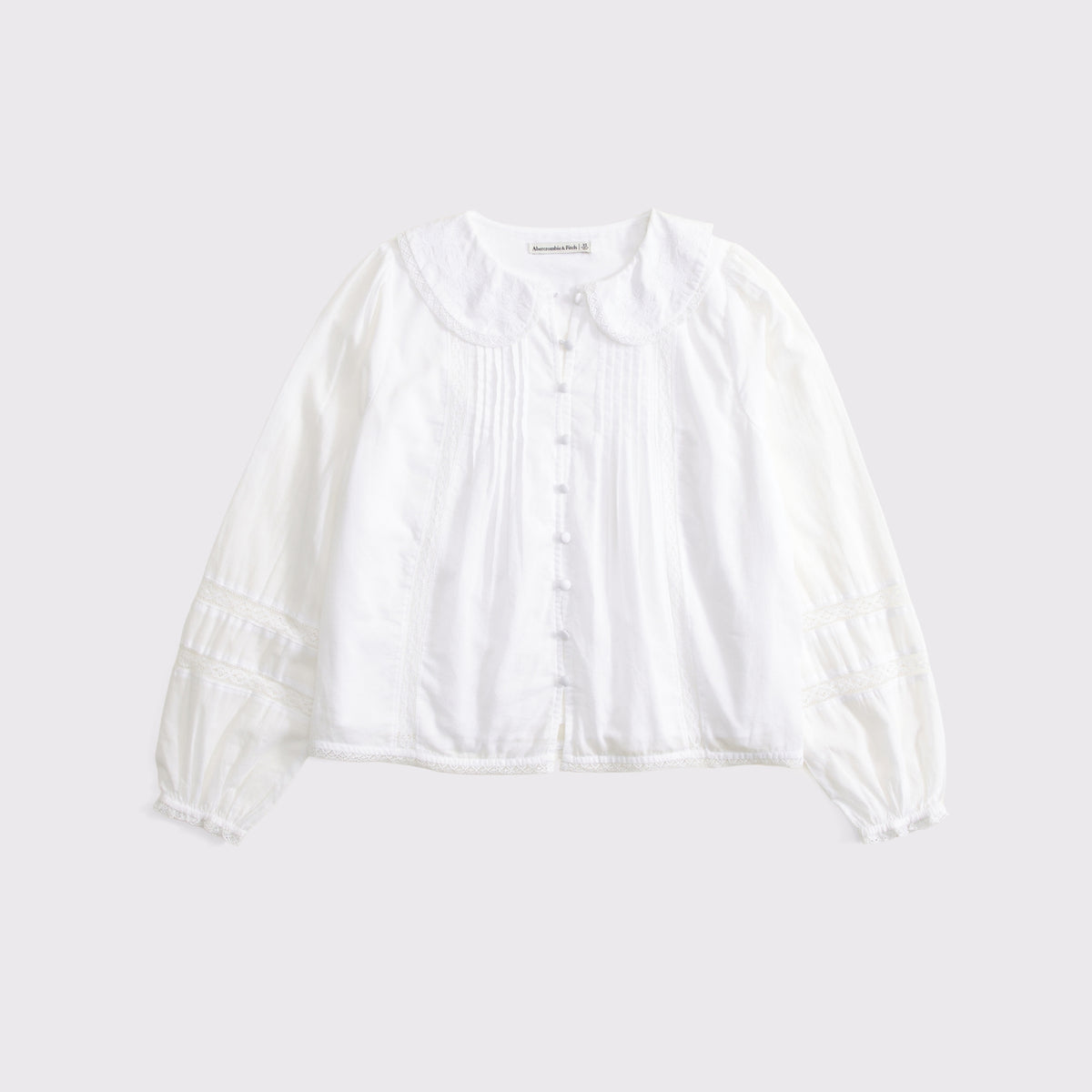 Abercrombie 100% Cotton Long-Sleeve Lace-Trim Collared  Blouse