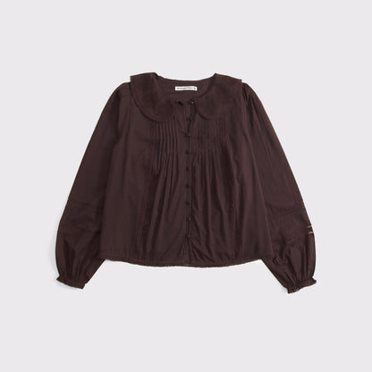 Abercrombie 100% Cotton Long-Sleeve Lace-Trim Collared  Blouse