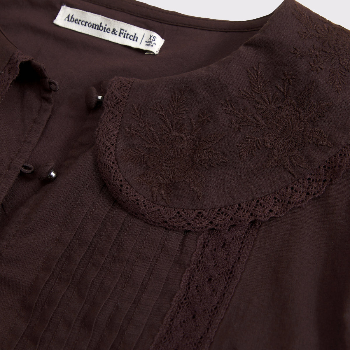 Abercrombie 100% Cotton Long-Sleeve Lace-Trim Collared  Blouse