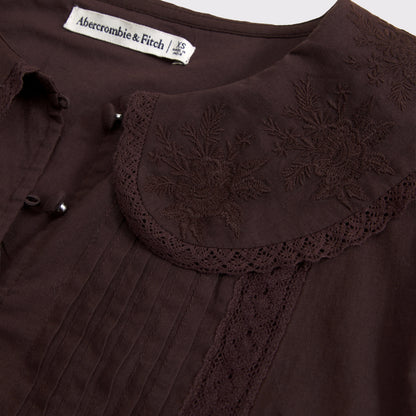 Abercrombie 100% Cotton Long-Sleeve Lace-Trim Collared  Blouse