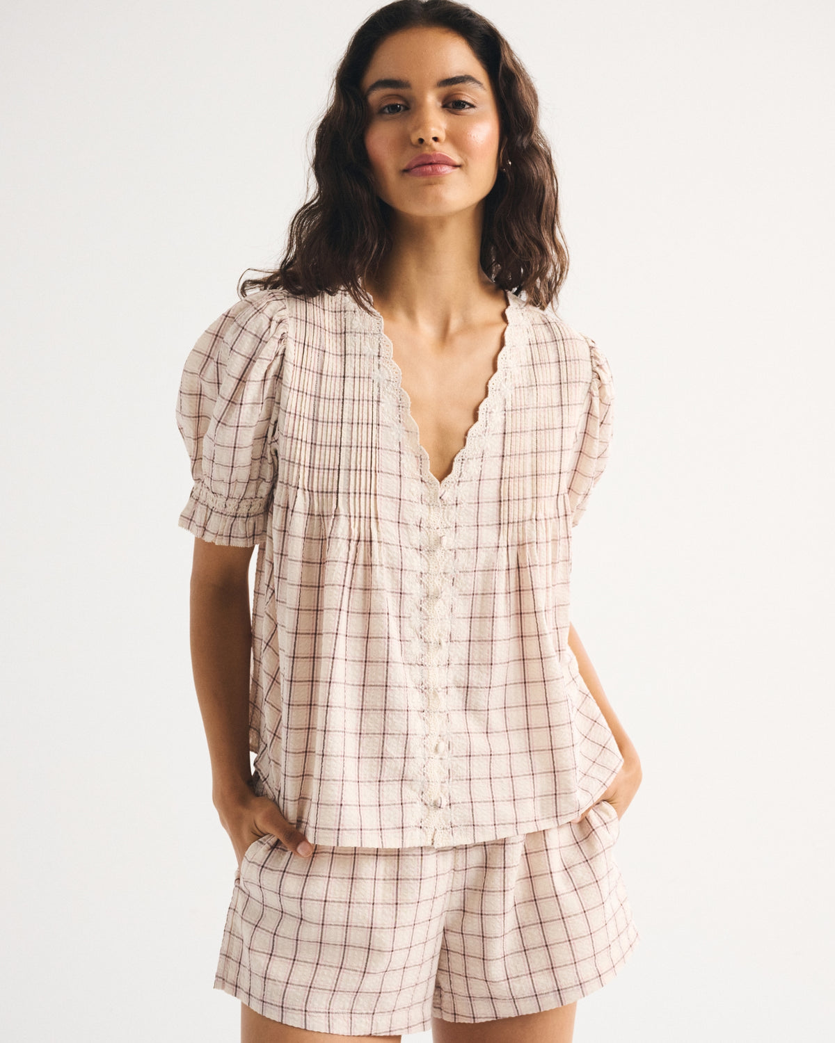 Abercrombie Puff-Sleeve Pintuck Blouse