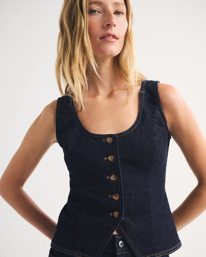 Abercrombie Tie-Back Scoop Neck Denim Vest