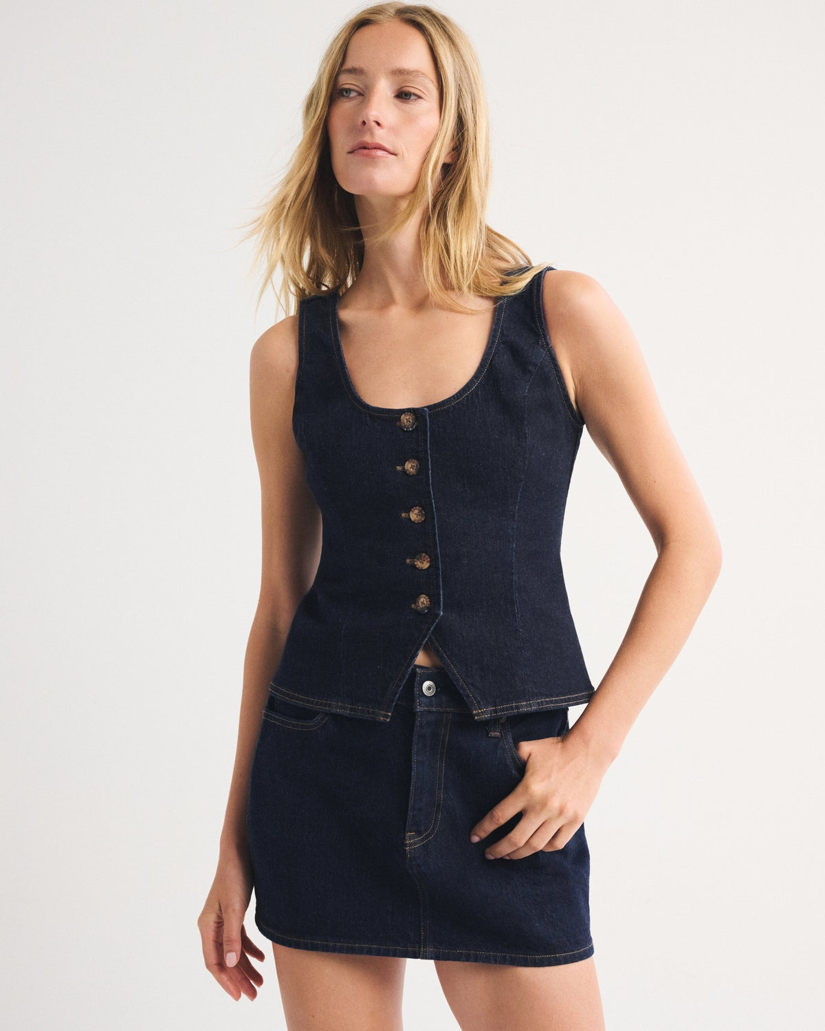Abercrombie Tie-Back Scoop Neck Denim Vest