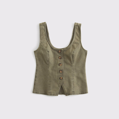 Abercrombie Tie-Back Scoop Neck Denim Vest