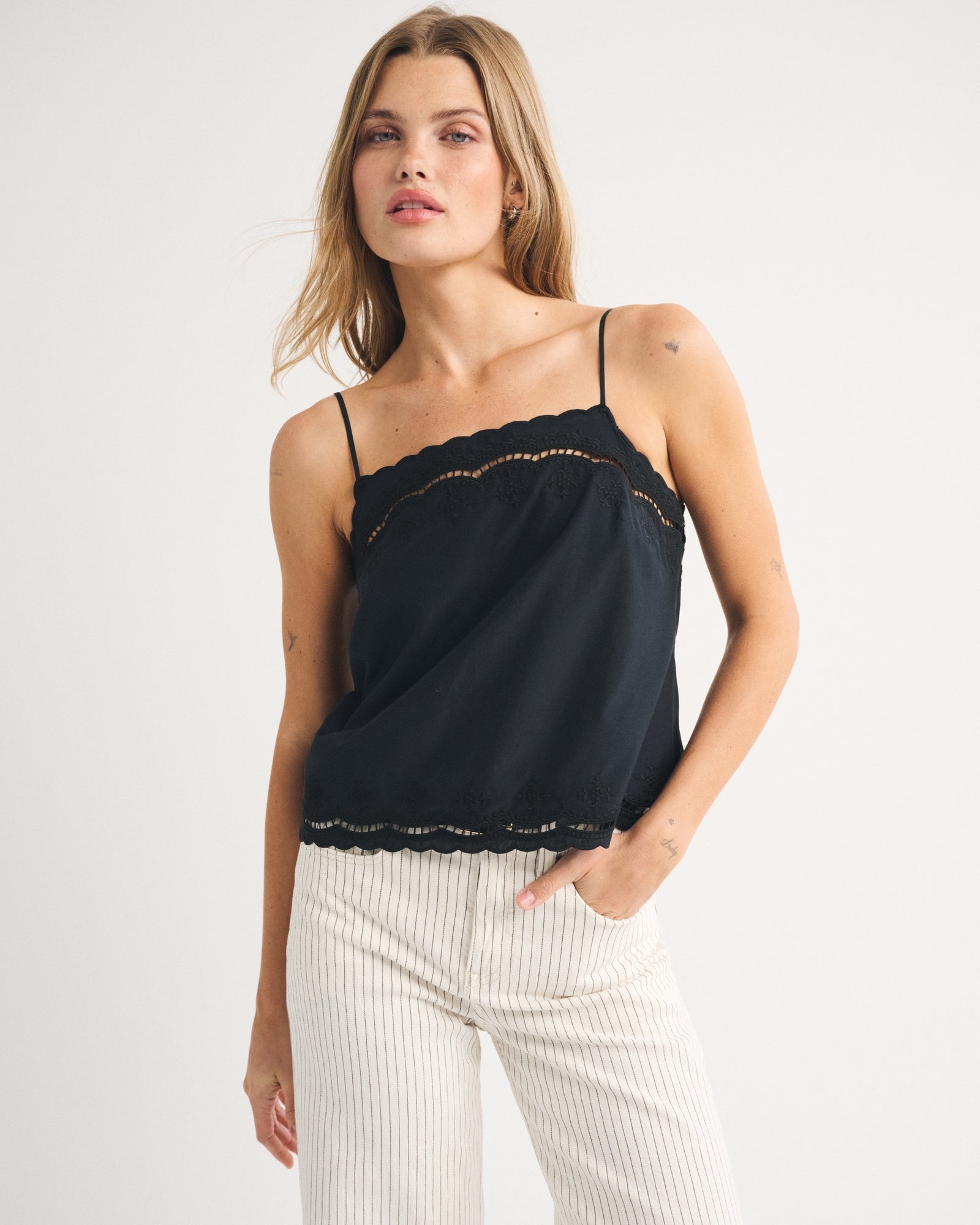 Abercrombie Cotton-Silk Blend Cutwork Cami