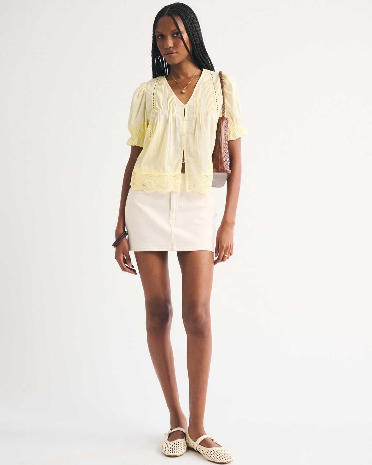 Abercrombie 100% Cotton Lace-Trim Button-Up Blouse