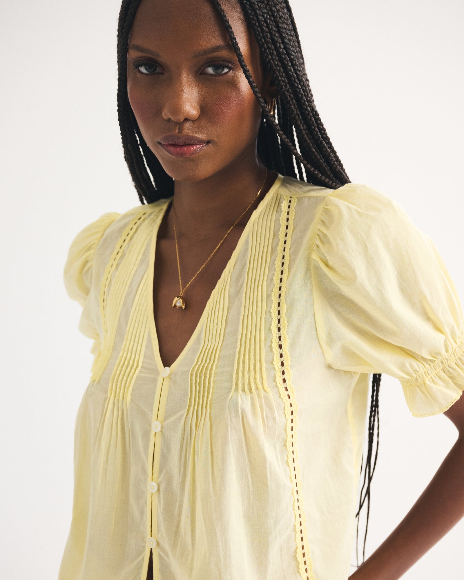 Abercrombie 100% Cotton Lace-Trim Button-Up Blouse