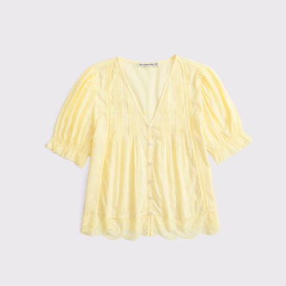 Abercrombie 100% Cotton Lace-Trim Button-Up Blouse