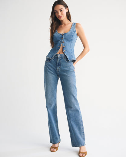 Abercrombie Tie-Back Scoop Neck Denim Vest