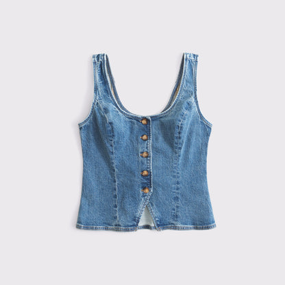 Abercrombie Tie-Back Scoop Neck Denim Vest