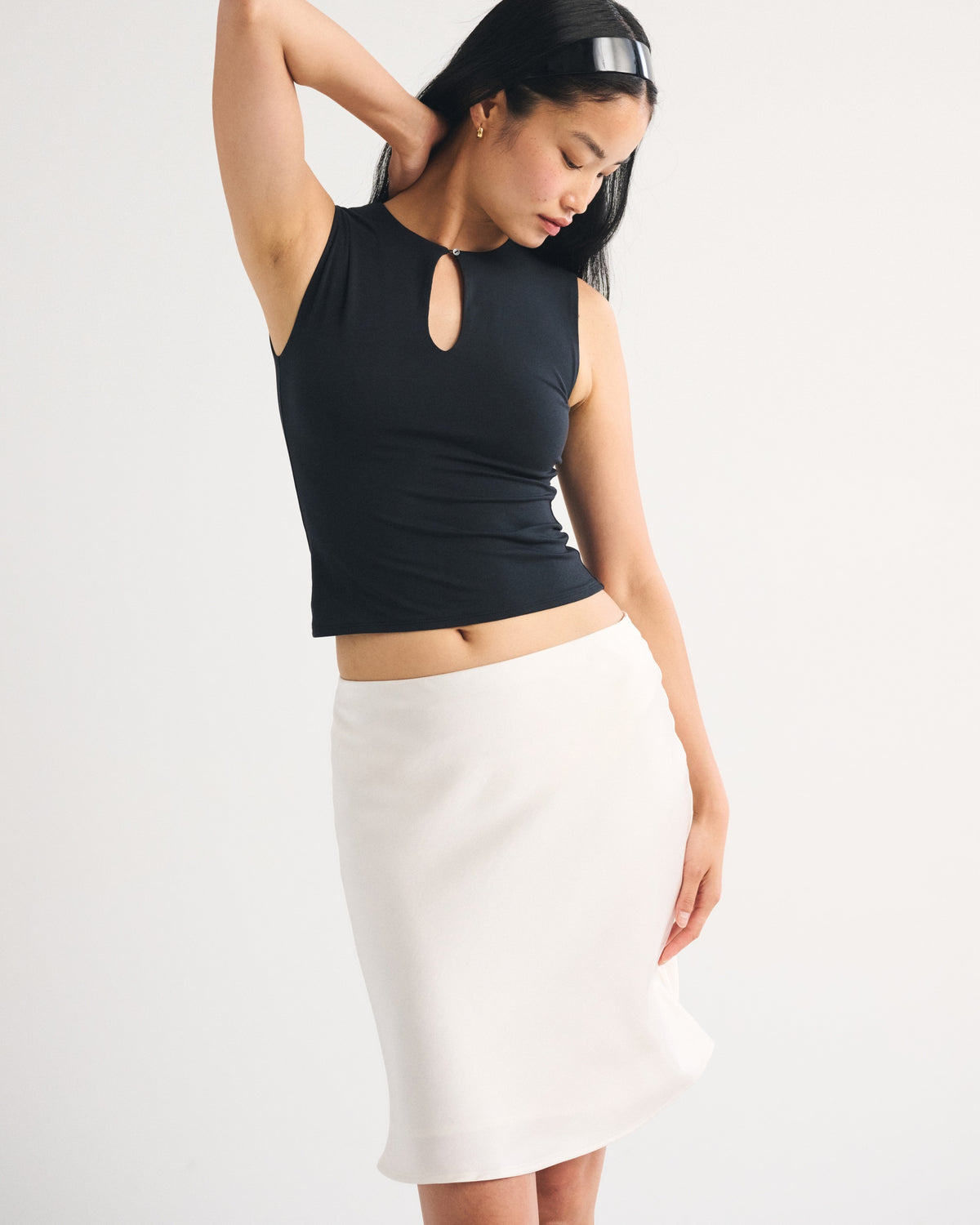 Abercrombie High Rise Satin Midi Skirt