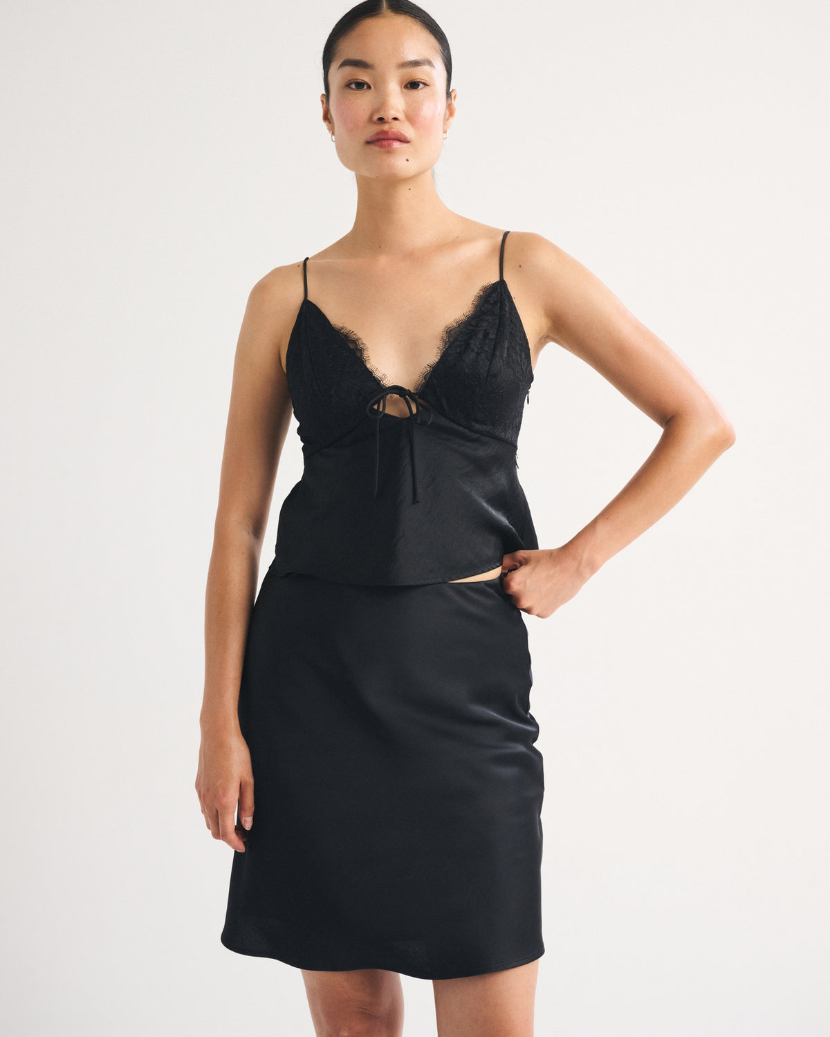 Abercrombie High Rise Satin Midi Skirt
