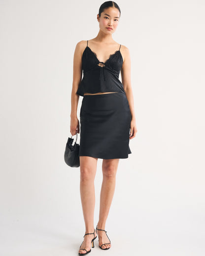Abercrombie High Rise Satin Midi Skirt