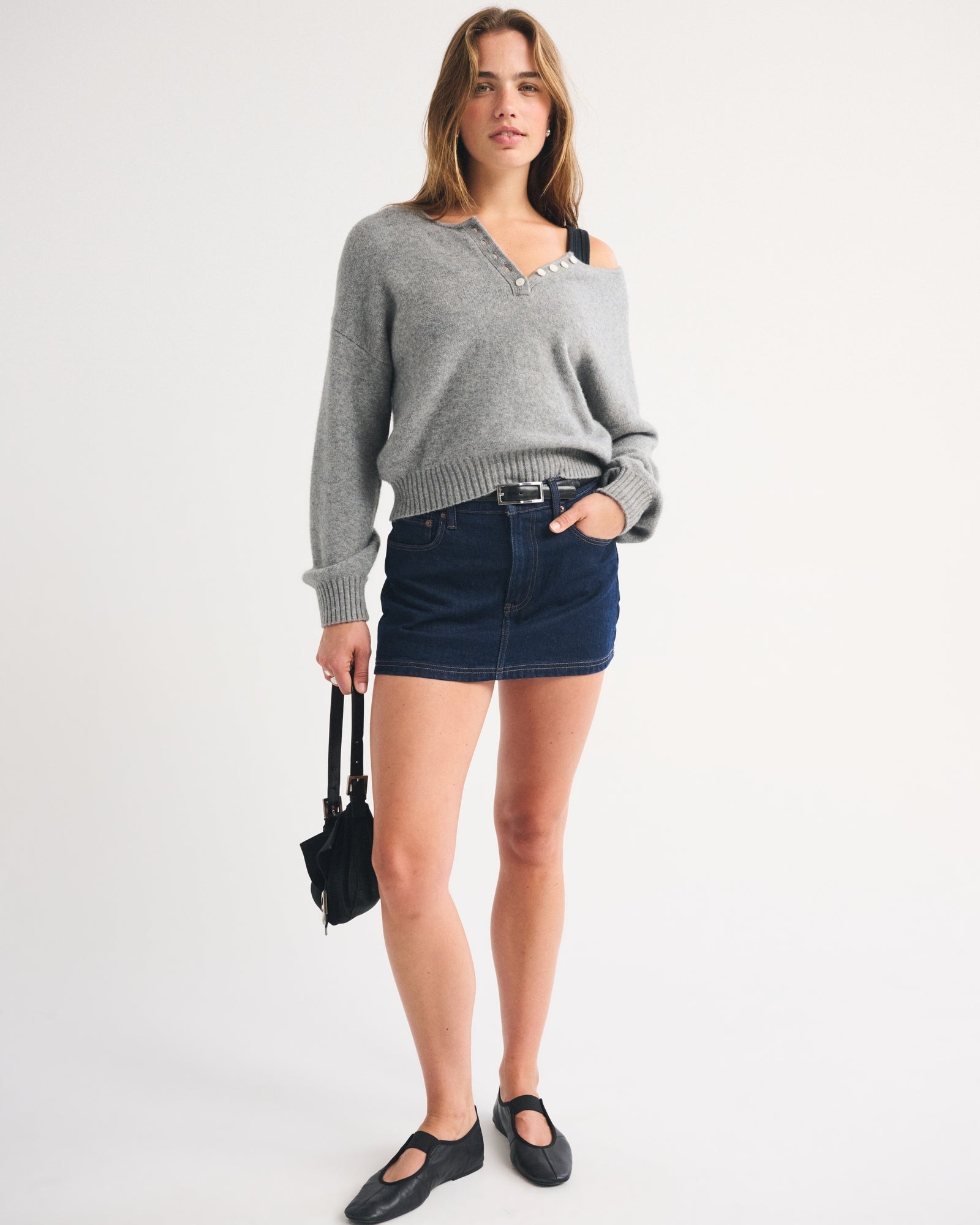 Abercrombie Mid Rise 5-Pocket Denim Mini Skort