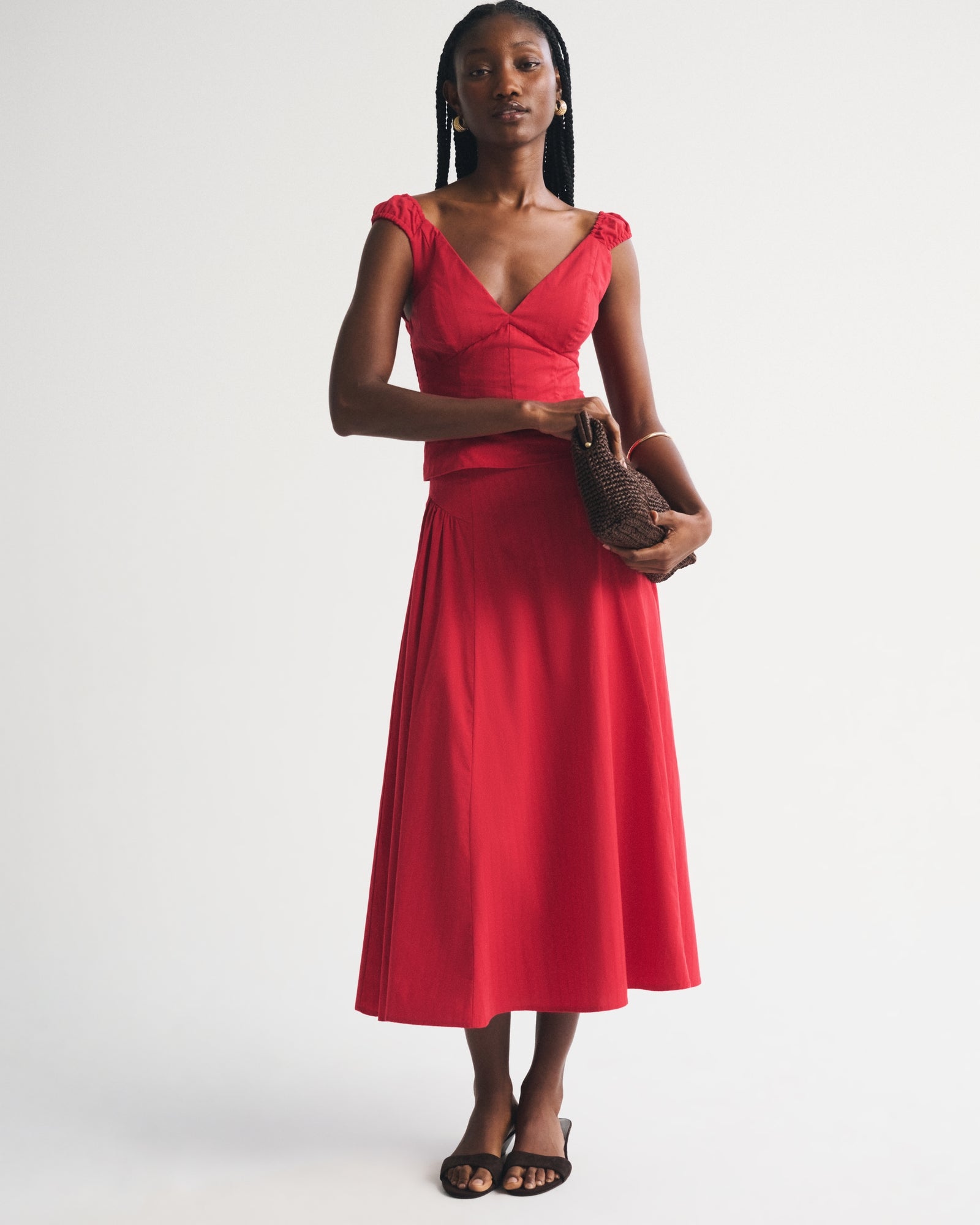 Abercrombie A&F Dylan Poplin Ultra High Rise Midi Skirt