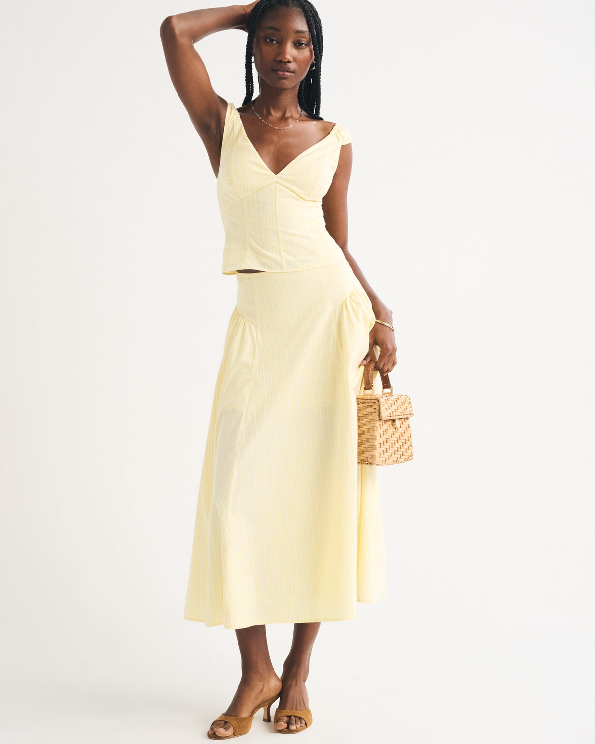 Abercrombie A&F Dylan Poplin Ultra High Rise Midi Skirt