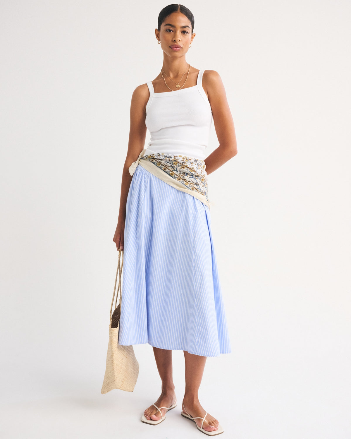 Abercrombie A&F Dylan Poplin Ultra High Rise Midi Skirt