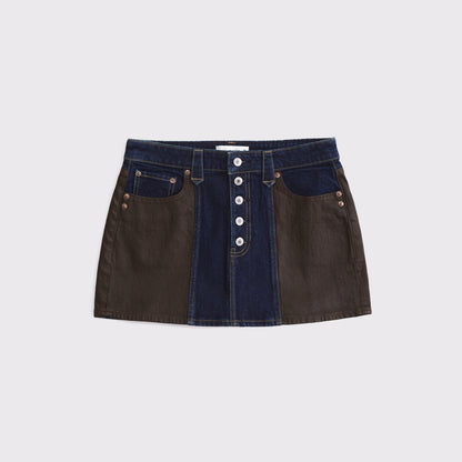 Abercrombie Curve Love Mixed Fabric Denim Mini Skirt