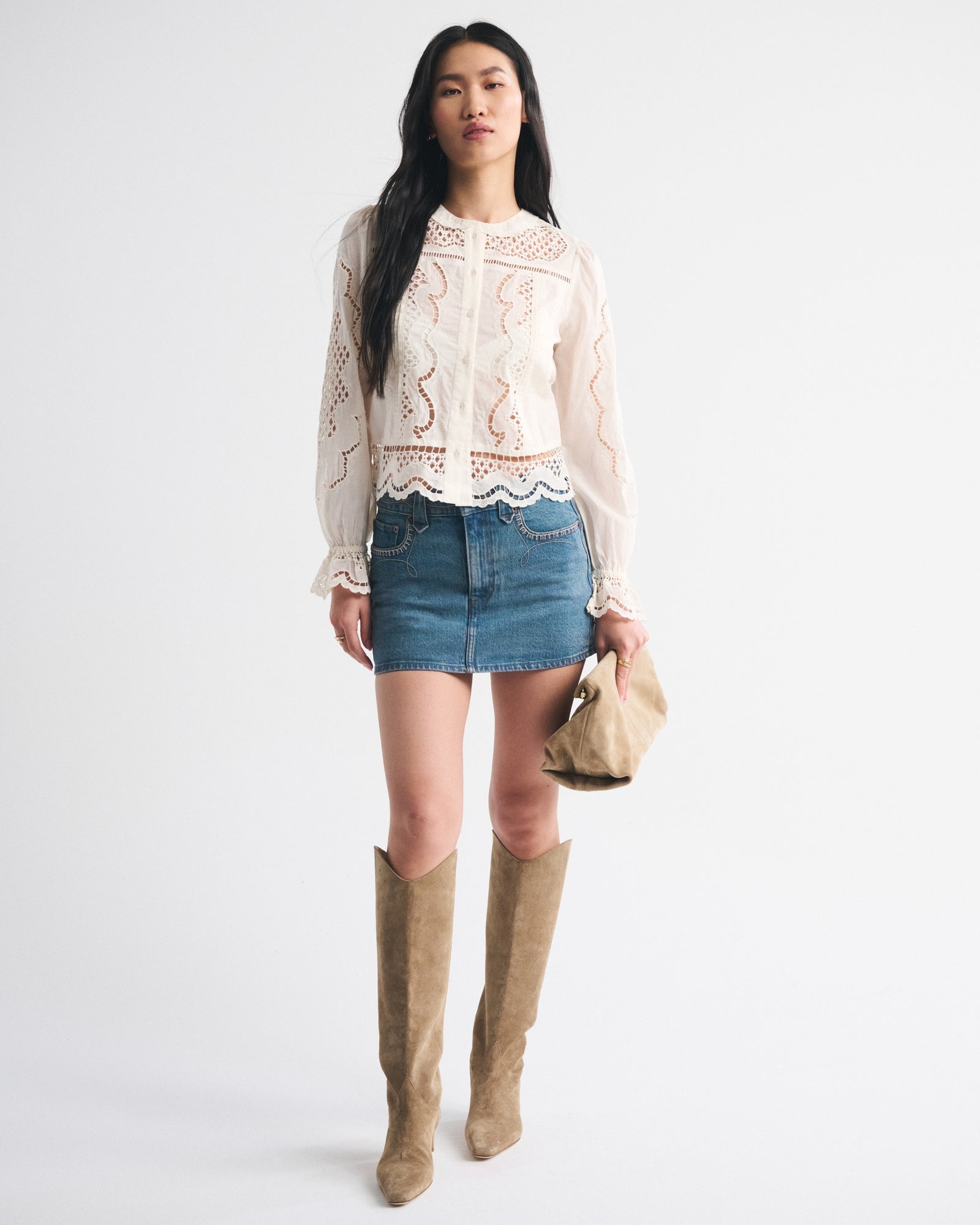 Abercrombie Mixed Fabric Denim Mini Skirt
