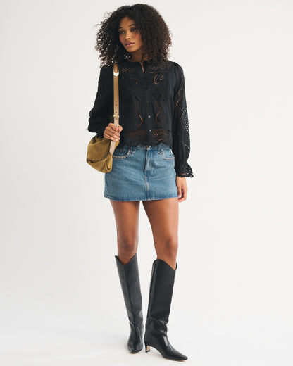 Abercrombie Curve Love Mixed Fabric Denim Mini Skirt