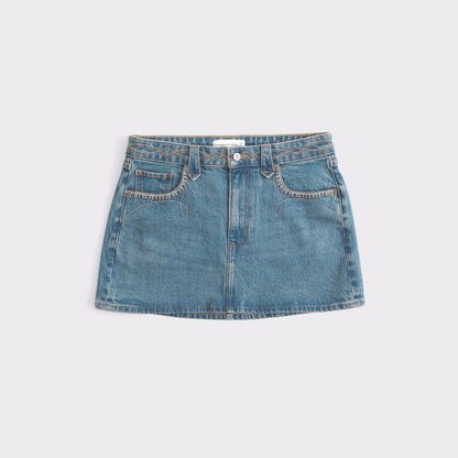 Abercrombie Curve Love Mixed Fabric Denim Mini Skirt