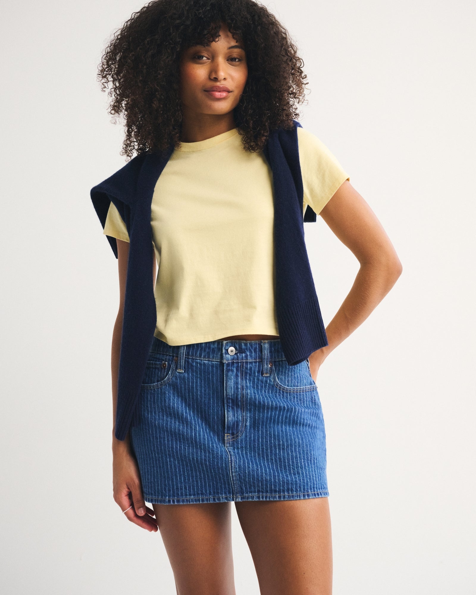 Abercrombie Curve Love Mid Rise Denim Mini Skort