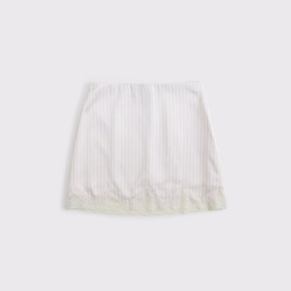 Abercrombie The A&F Scarlett Lace-Trim Satin Mini Skort