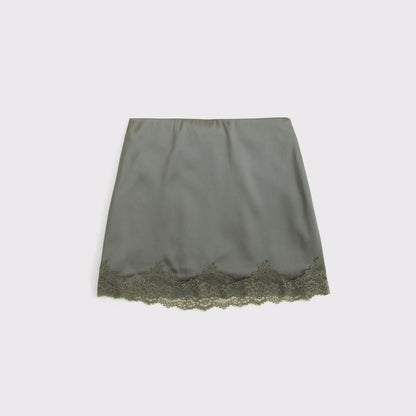 Abercrombie The A&F Scarlett Lace-Trim Satin Mini Skort