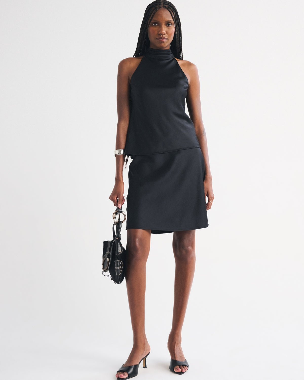 Abercrombie High Rise Satin Midi Skirt