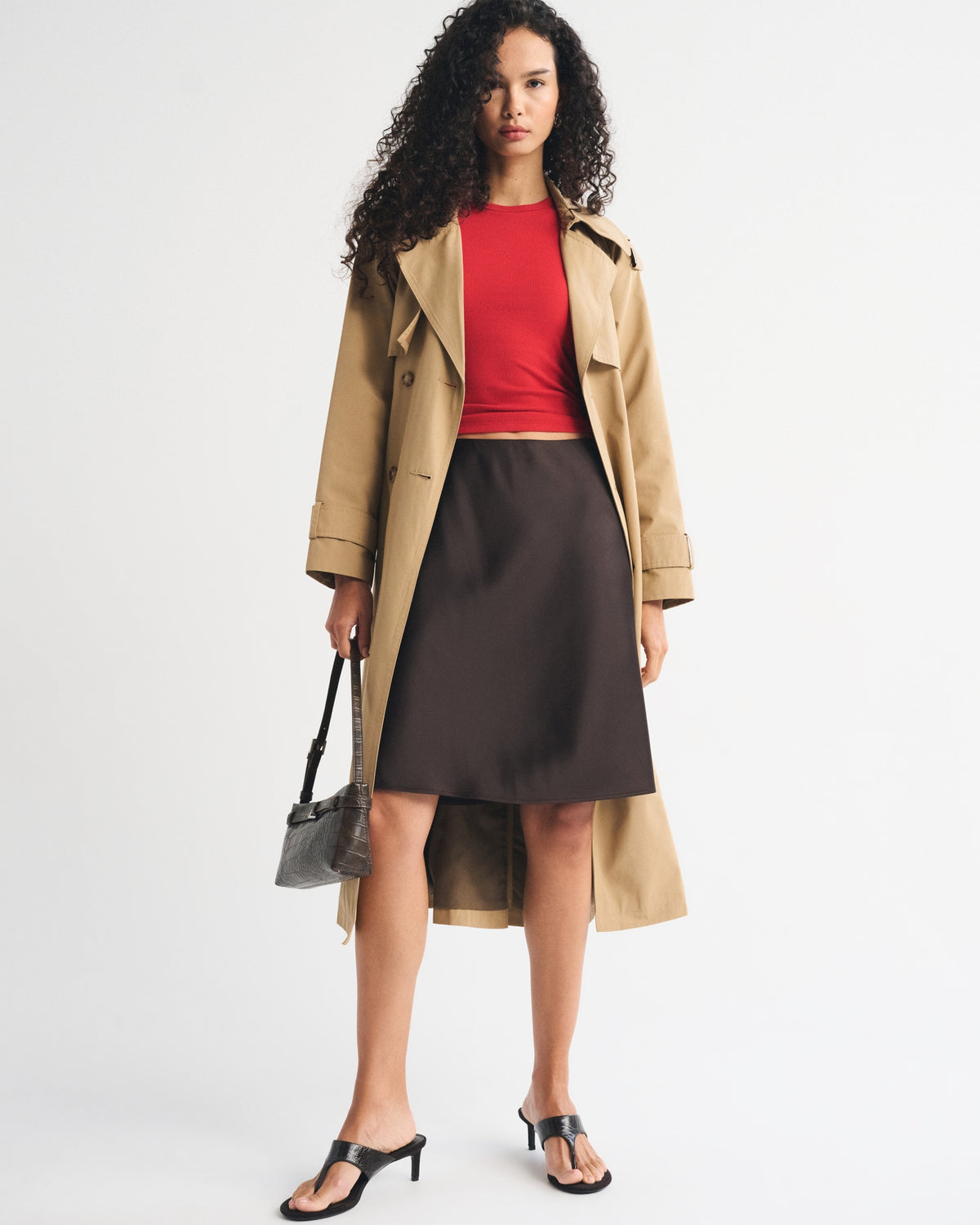 Abercrombie High Rise Satin Midi Skirt