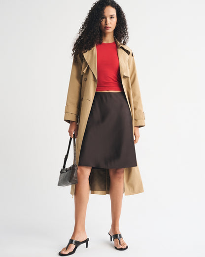 Abercrombie High Rise Satin Midi Skirt