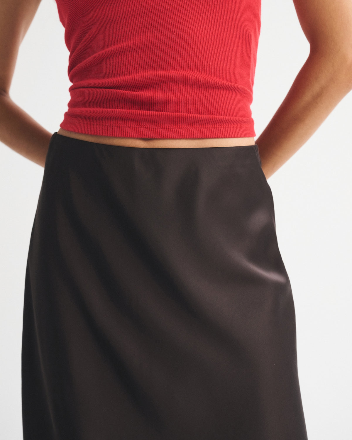 Abercrombie High Rise Satin Midi Skirt