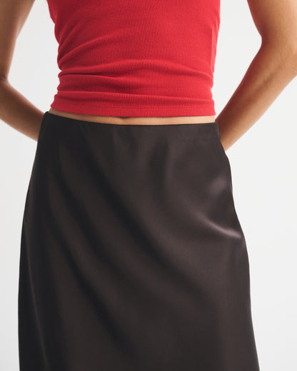 Abercrombie High Rise Satin Midi Skirt