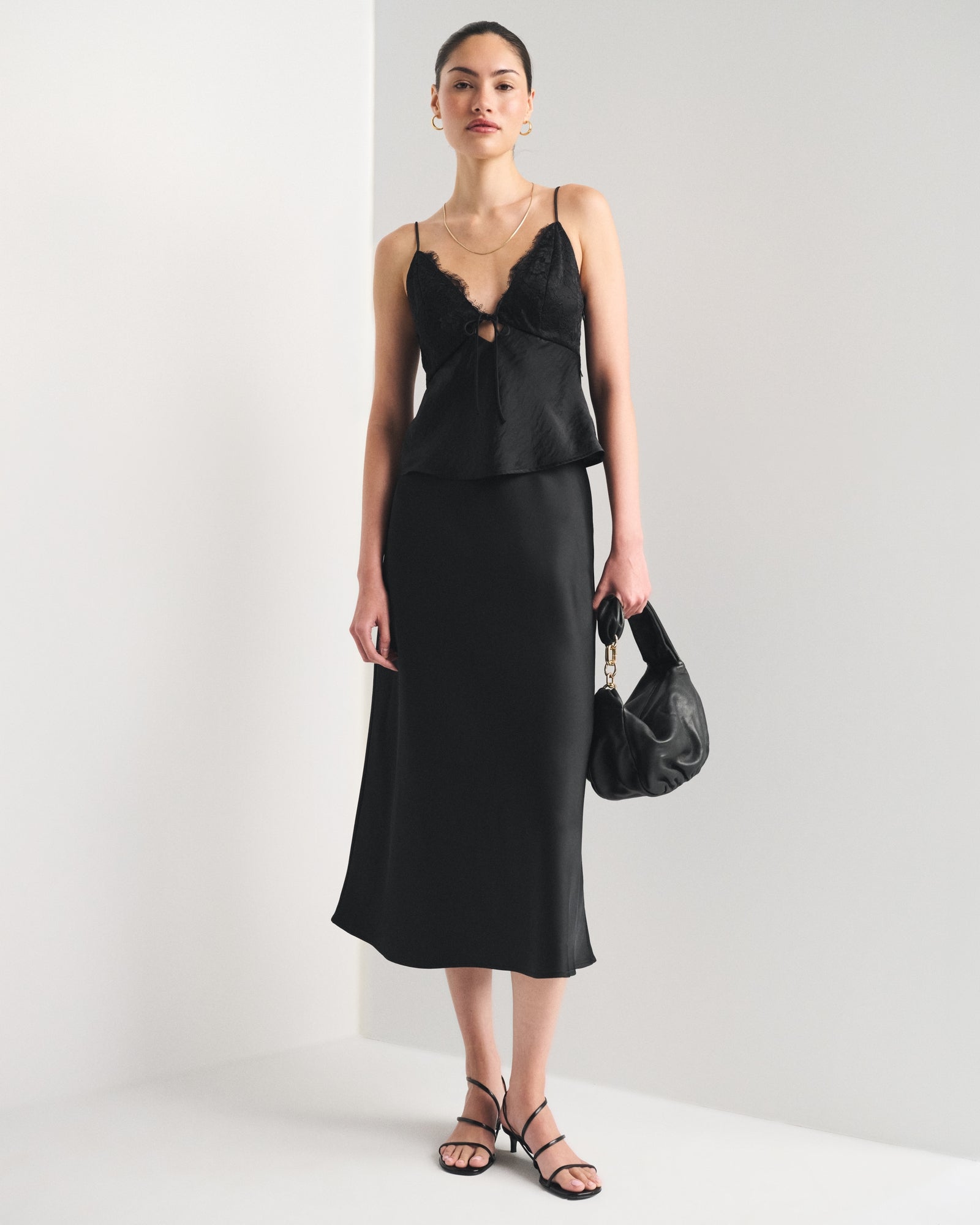 Abercrombie High Rise Satin Midi Skirt