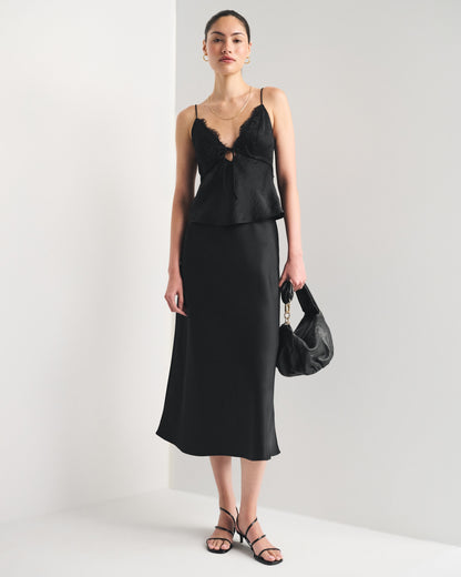 Abercrombie High Rise Satin Midi Skirt