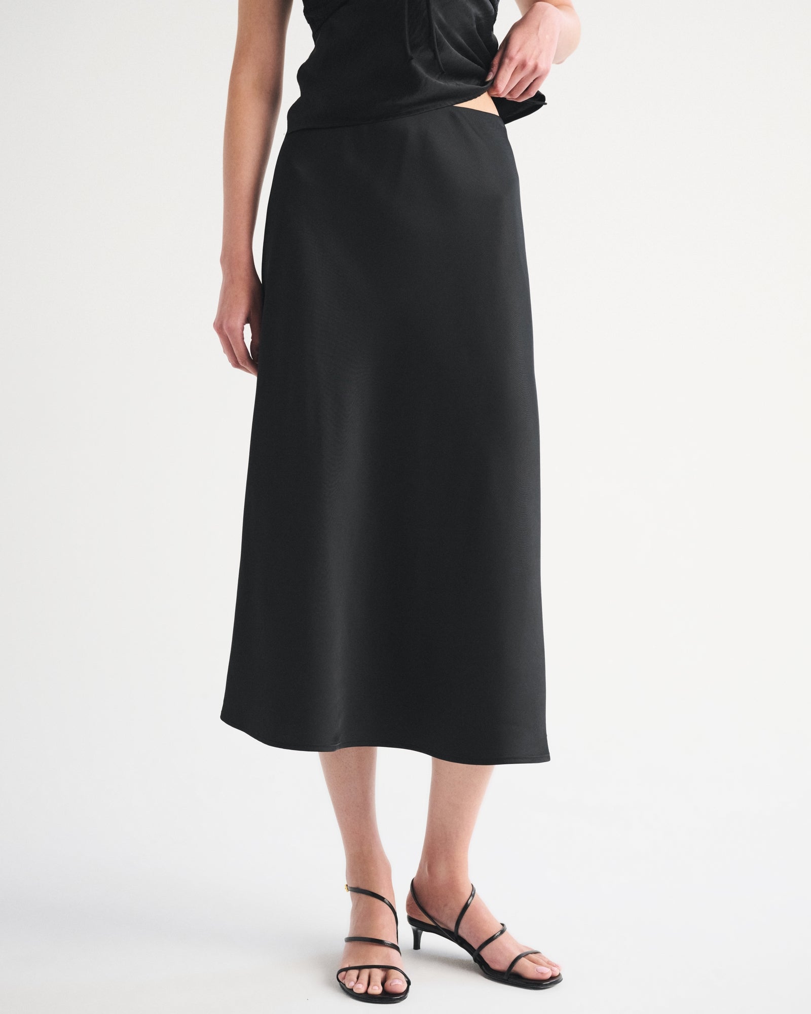 Abercrombie High Rise Satin Midi Skirt